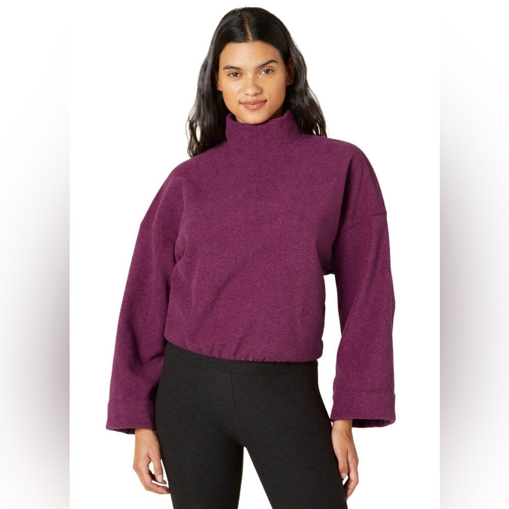 Beyond Yoga | Purple Back East Pullover Mock Neck Flare Sleeve Cropped‎ L